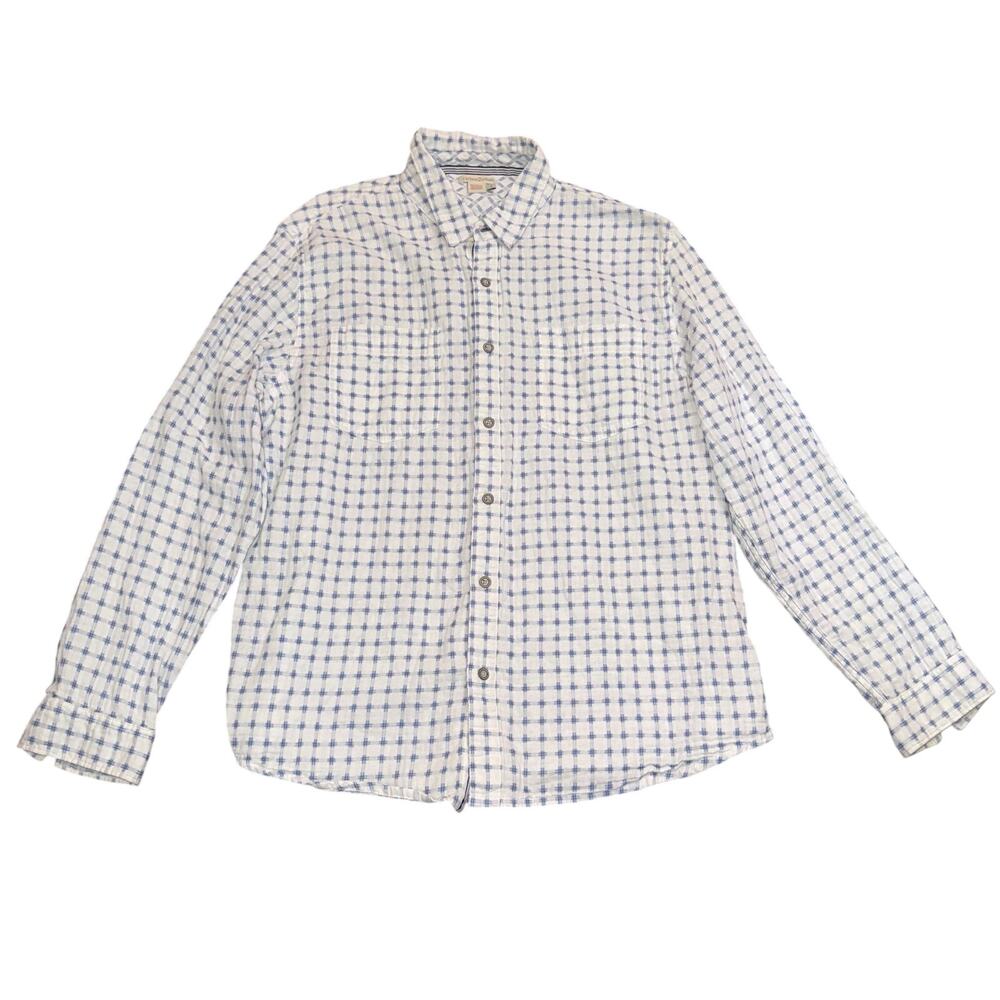 Carbon2Cobalt Mens Large Double Layer Plaid Button Down Shirt Blue White Casual